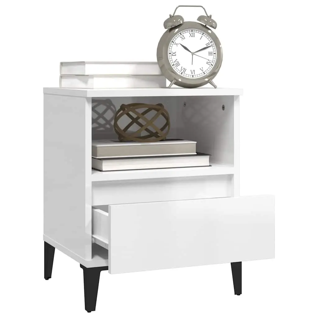 White High Gloss Bedside Cabinet with Storage