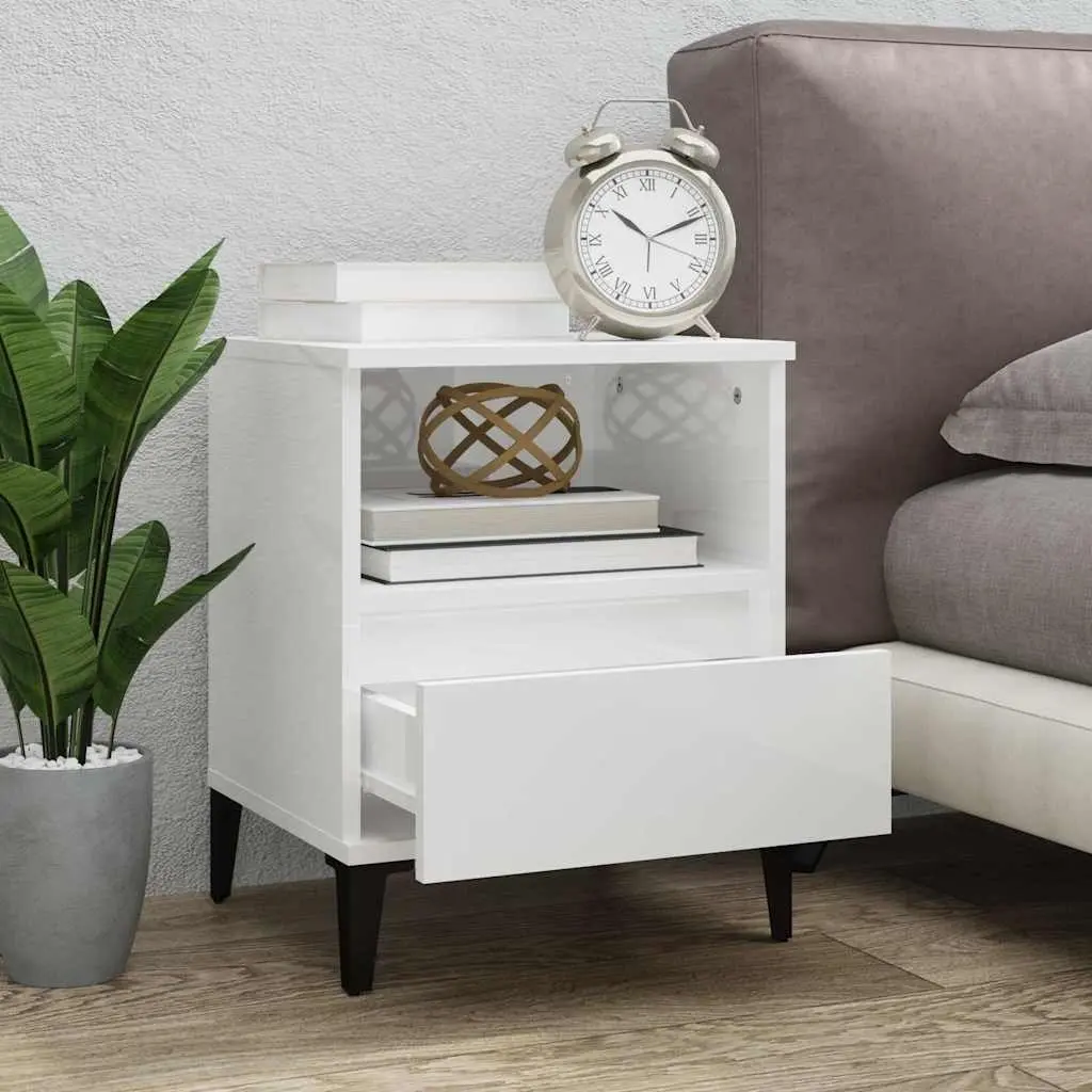 White Bedside Cabinets Set with Metal Feet