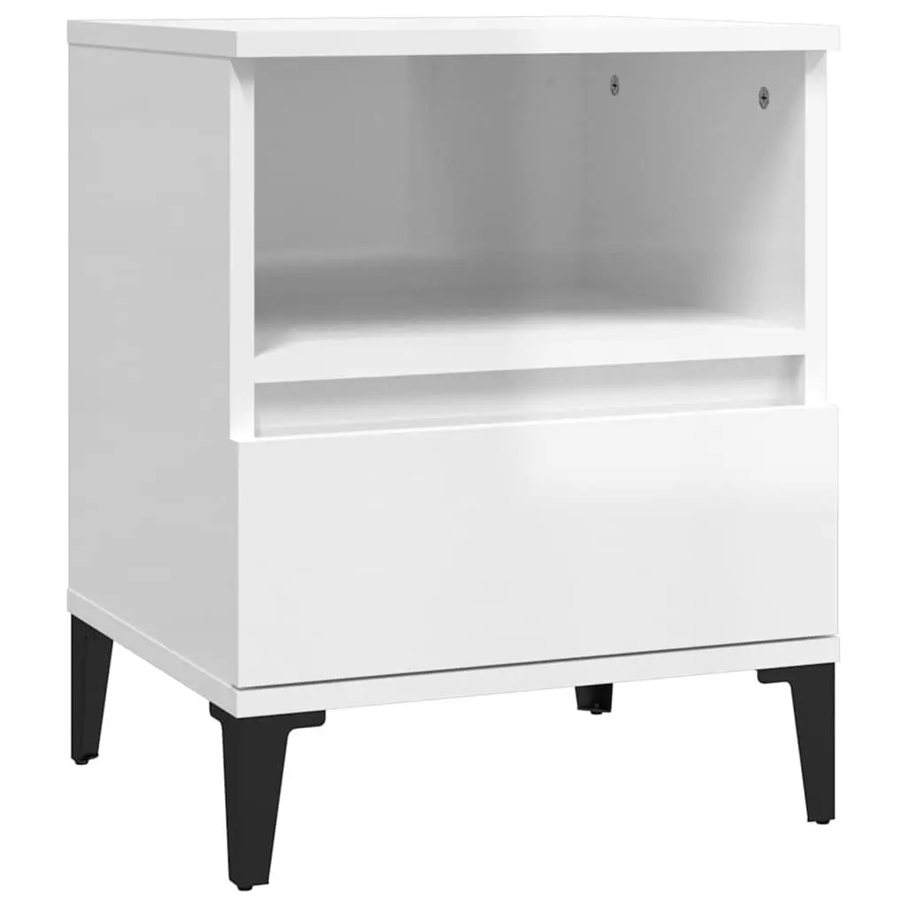 White Bedside Cabinets Set with Metal Feet