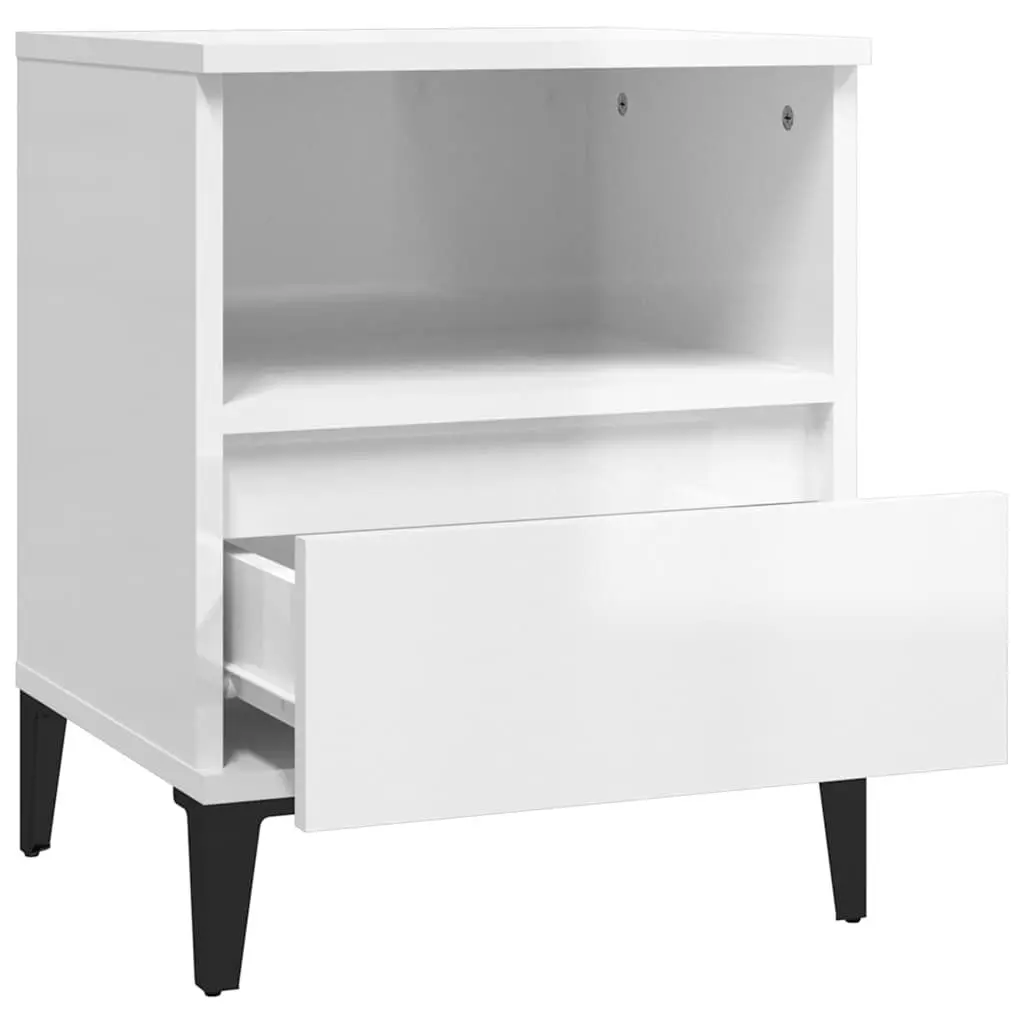 White Bedside Cabinets Set with Metal Feet