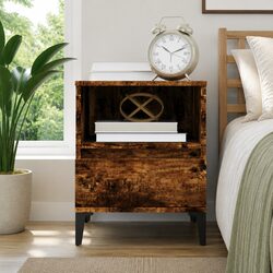 Durable Brown Bedside Cabinet with Drawer and Metal Feet