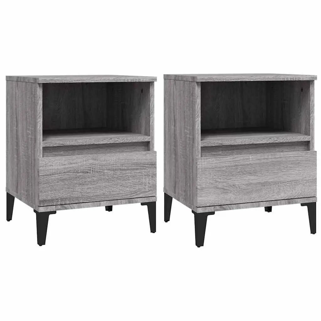 Bedside Cabinets 2 Pieces Grey Storage Organiser Nightstand Drawer Compartment
