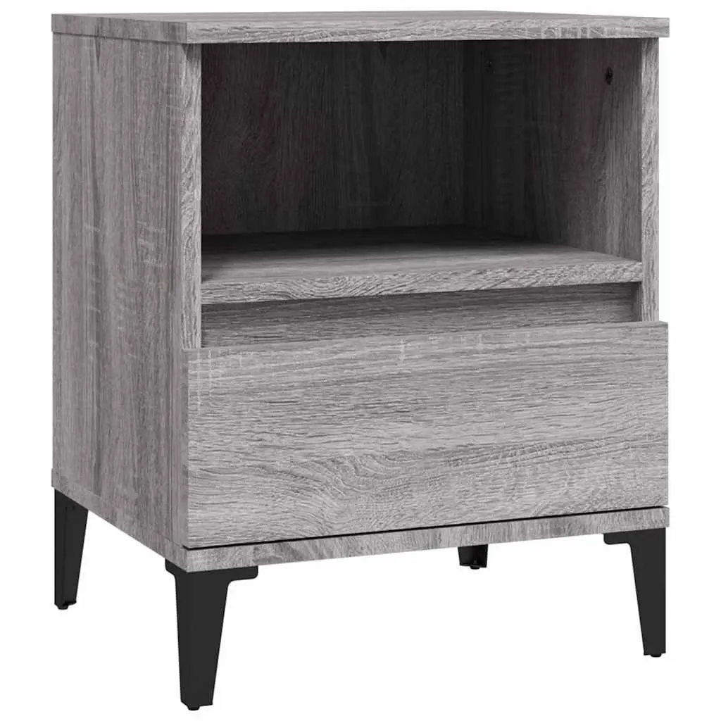 Bedside Cabinets 2 Pieces Grey Storage Organiser Nightstand Drawer Compartment