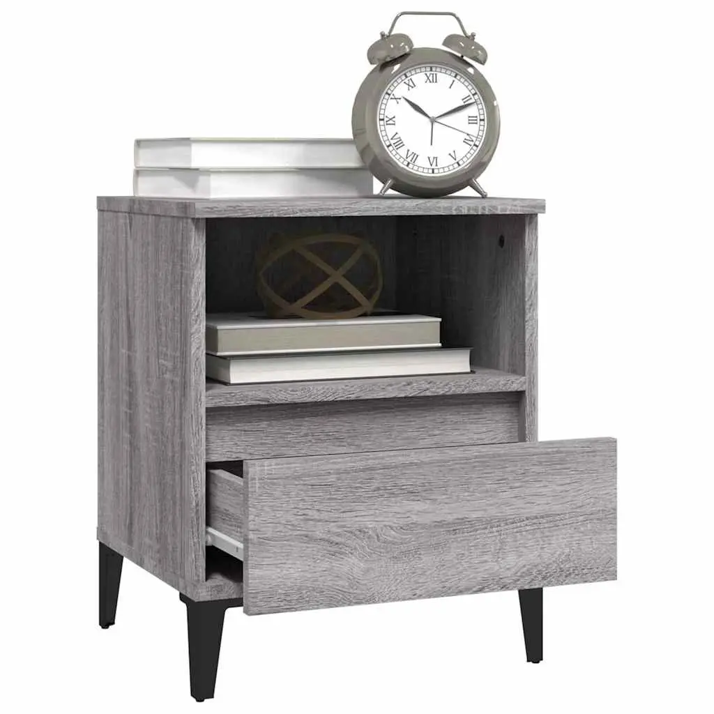 Bedside Cabinets 2 Pieces Grey Storage Organiser Nightstand Drawer Compartment
