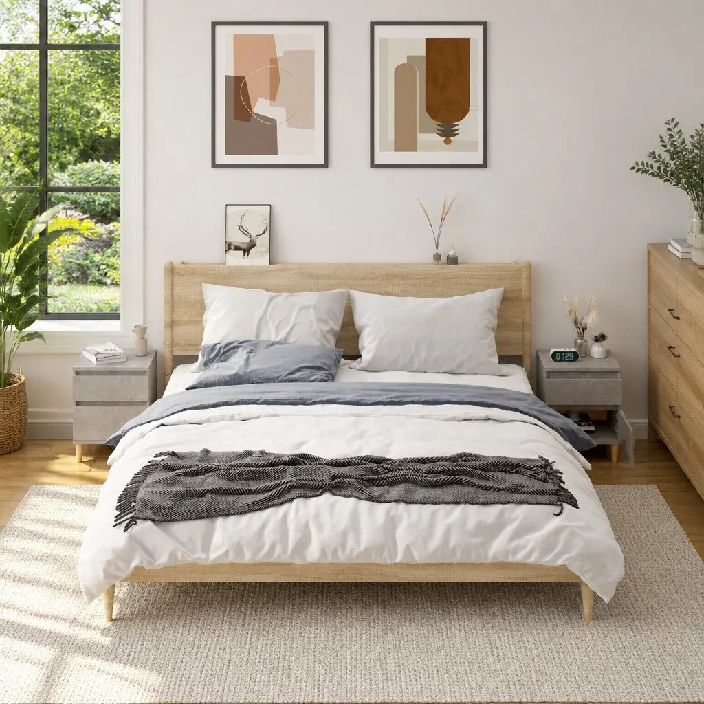 Bedside Cabinets Storage Grey Bedroom Furniture Nightstand Set 40x35x50 cm