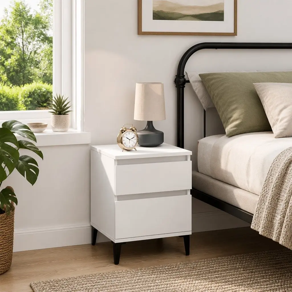 White Bedside Cabinet with Ample Storage