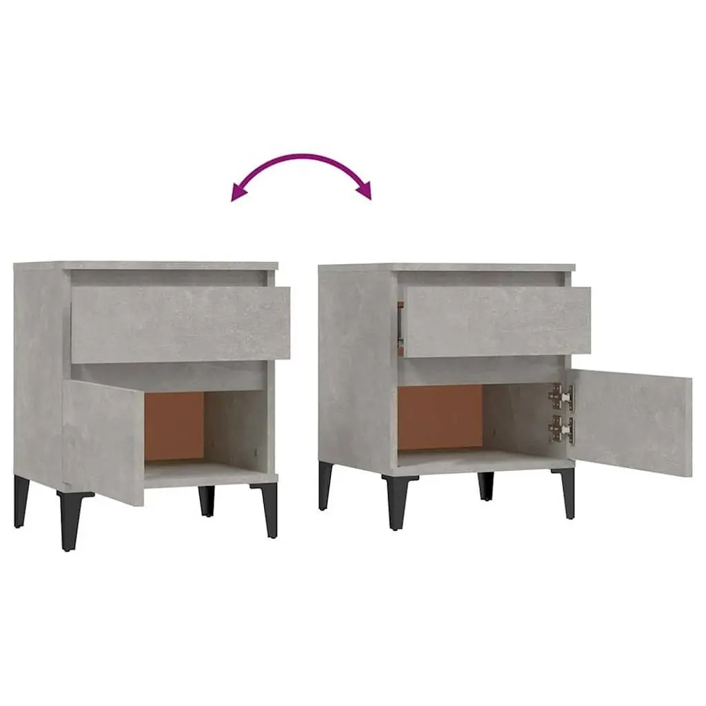 Bedside Cabinets 2 pcs Grey Storage Furniture Nightstand Organiser Units Set