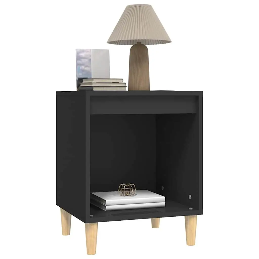 Black Engineered Wood Nightstand with Storage