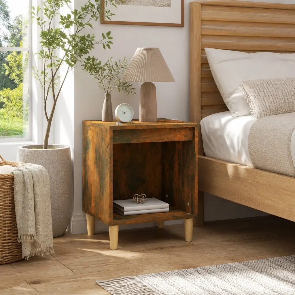 Brown Wood Bedside Cabinet for Storage