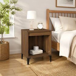 Elegant Brown Oak Bedside Cabinet with Ample Storage