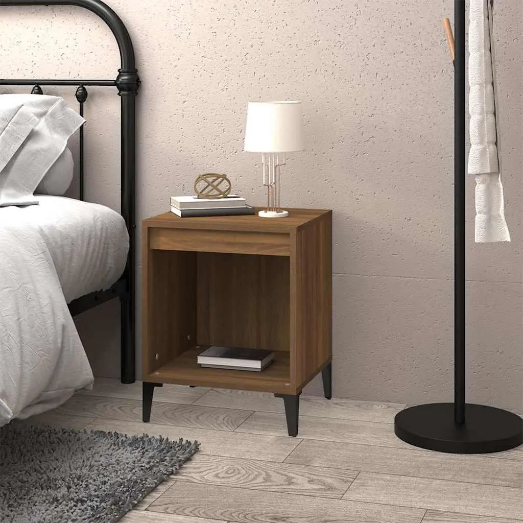 Brown Oak Bedside Cabinet with Ample Storage