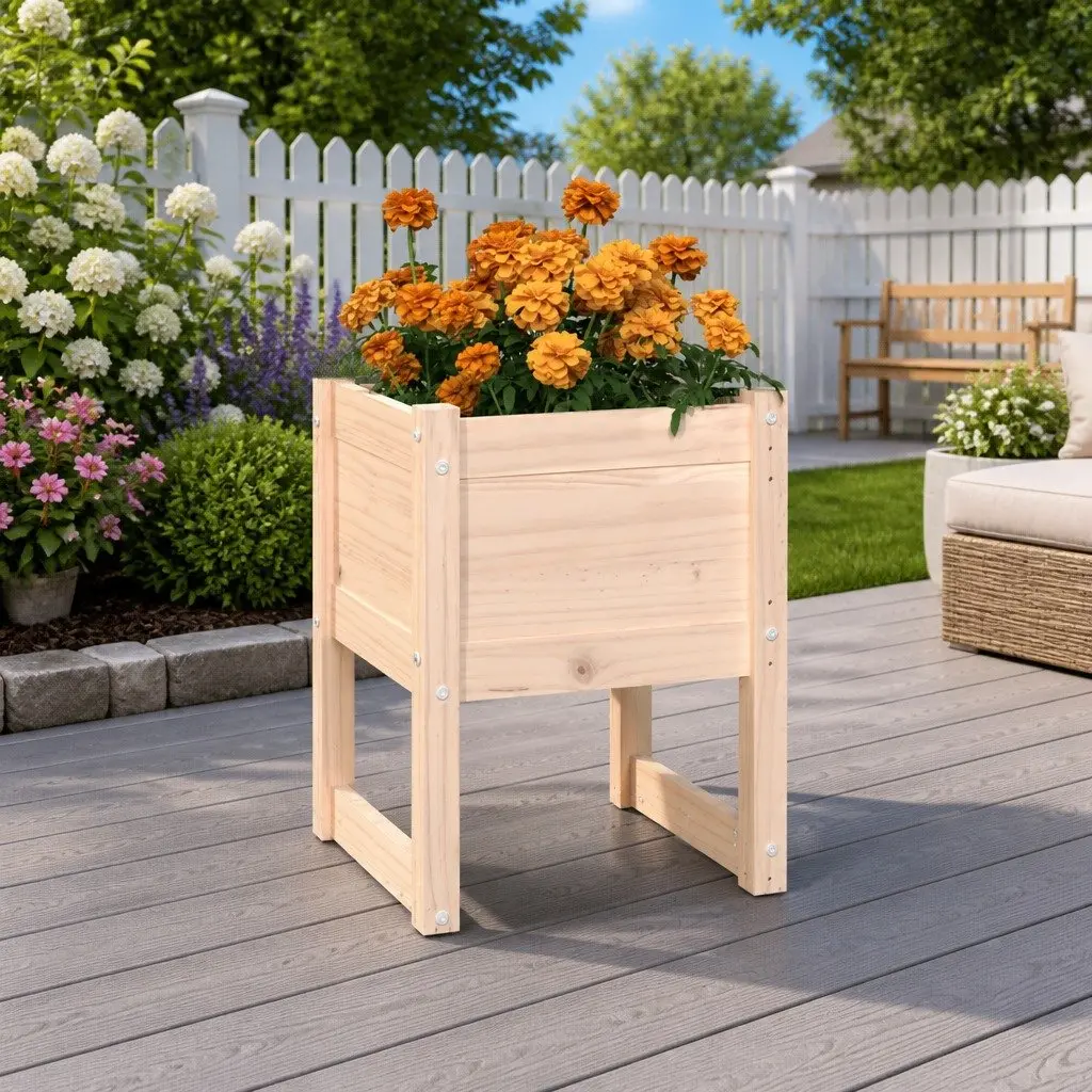Brown Solid Wood Pine Planter 40x40x52.5 cm