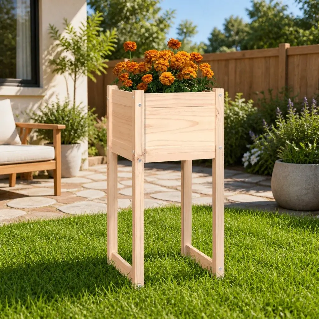 Wooden Planter Box 40x40x81 cm Garden Flower Pot Raised Bed Outdoor Decoration