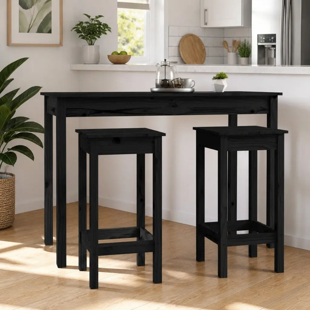 Black Bar Stools Set of 2 with No Backrest