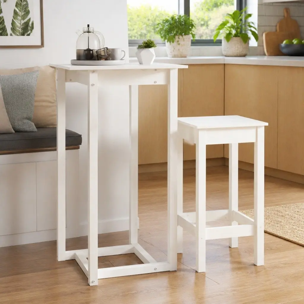 High Top Dining Bar Table White 60x60x110 cm Solid Wood