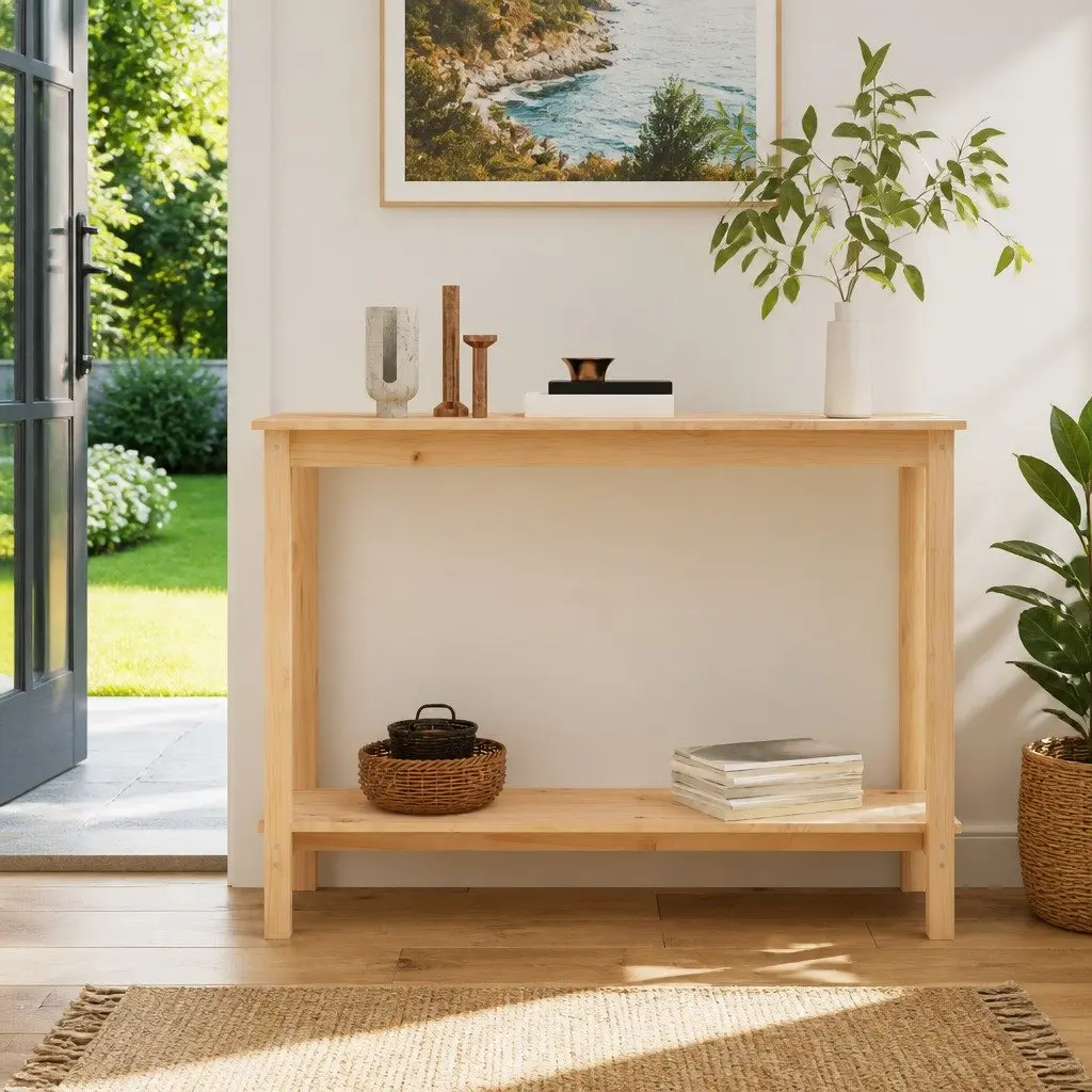 Solid Pine Wood Console Table 110x40x80 cm Modern Brown