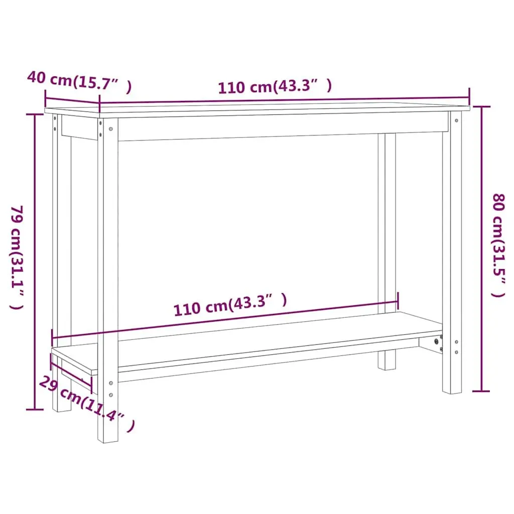 Solid Pine Wood Console Table 110x40x80 cm Modern Brown