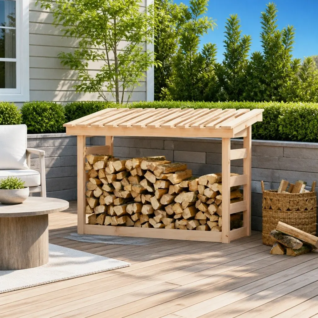 Solid Pine Wood Firewood Rack for Log Storage