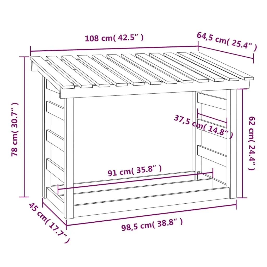 Solid Pine Wood Firewood Rack for Log Storage