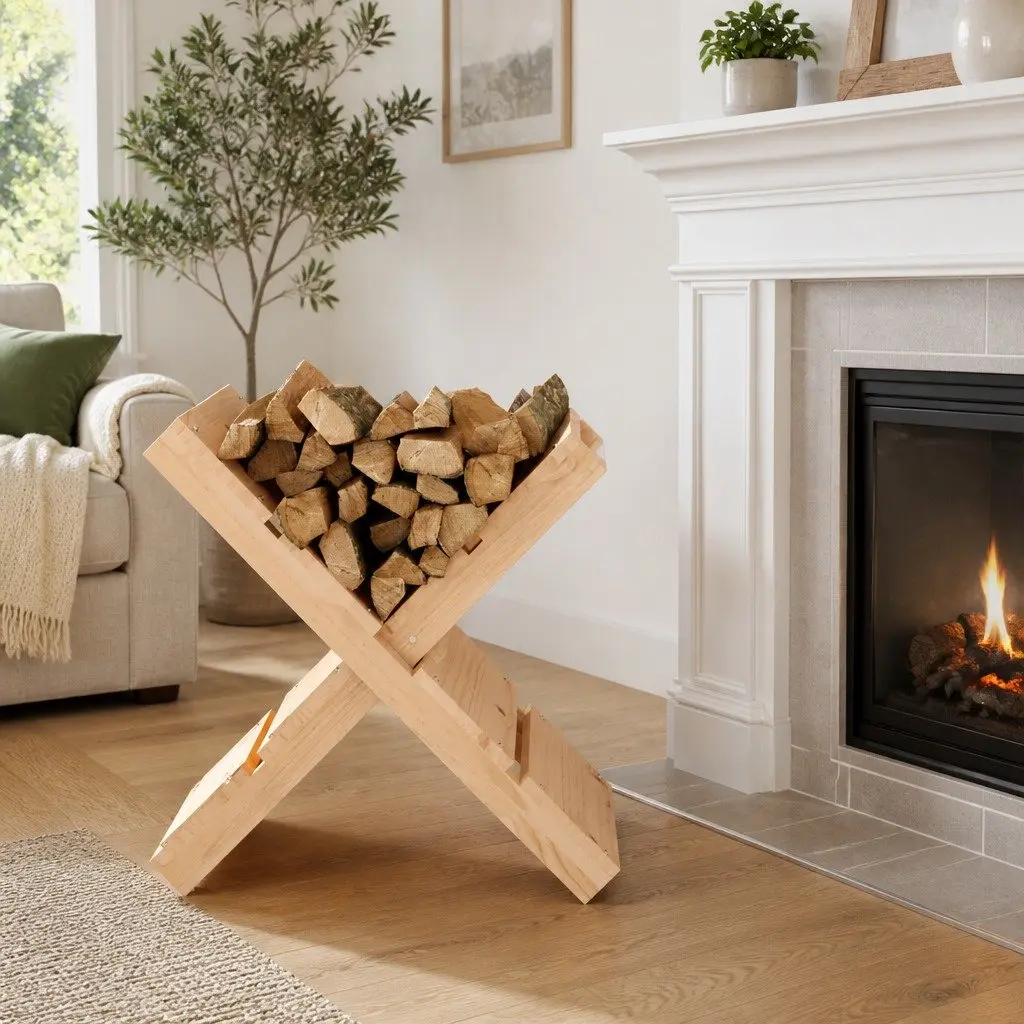 Log Holder Solid Pine Wood 47x39.5x48cm Natural