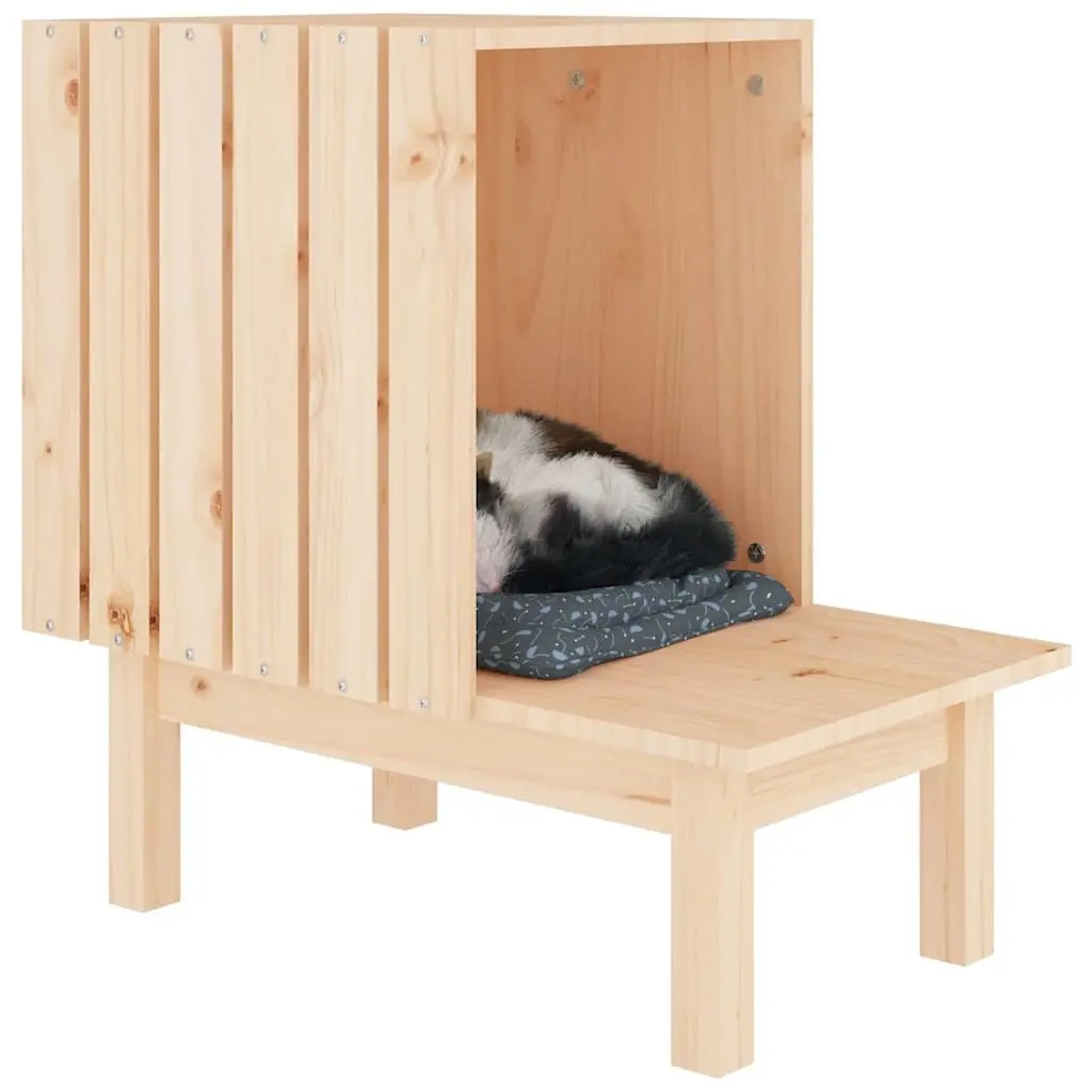 Solid Pine Wood Cat House 60x36x60 cm for Comfort