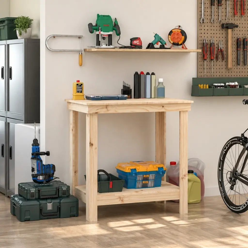 Solid Wood Pine Work Bench for Garage or Workshop