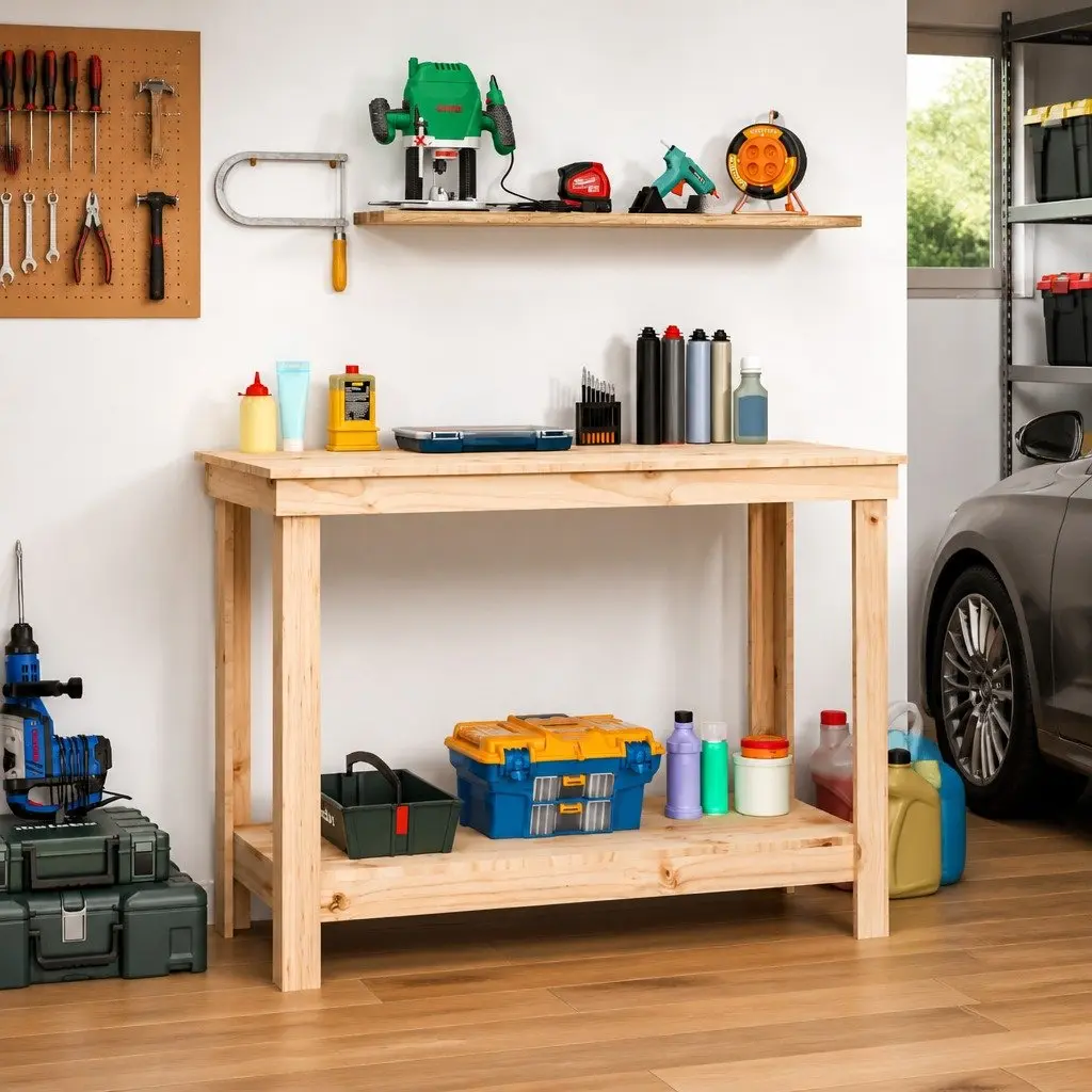 Solid Pine Work Bench for Storage and Tool Organisation