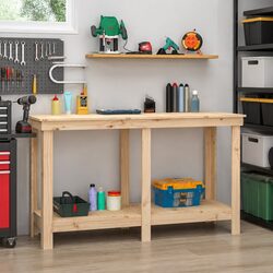 Work Bench Solid Wood Pine 140x50x80 cm Garage Storage Workbench Shelves Brown