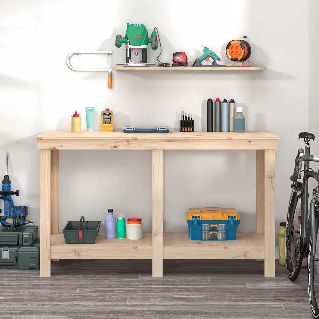 Solid Wood Pine Work Bench for Garage 140x50x80 cm