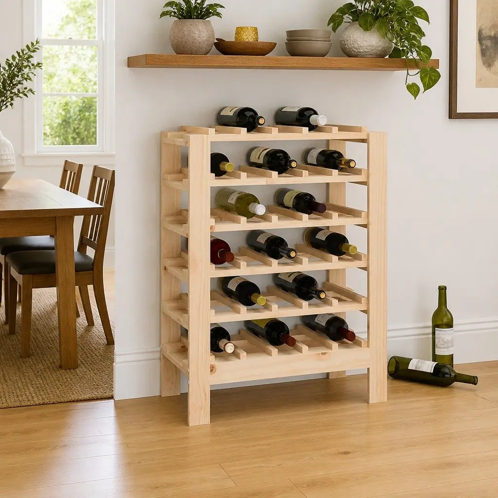 Solid Pine Wood Wine Rack Storage Cabinet 61.5x30x82 cm
