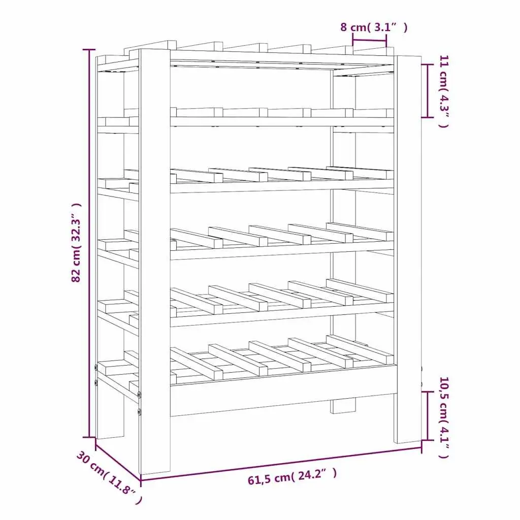Solid Pine Wood Wine Rack Storage Cabinet 61.5x30x82 cm