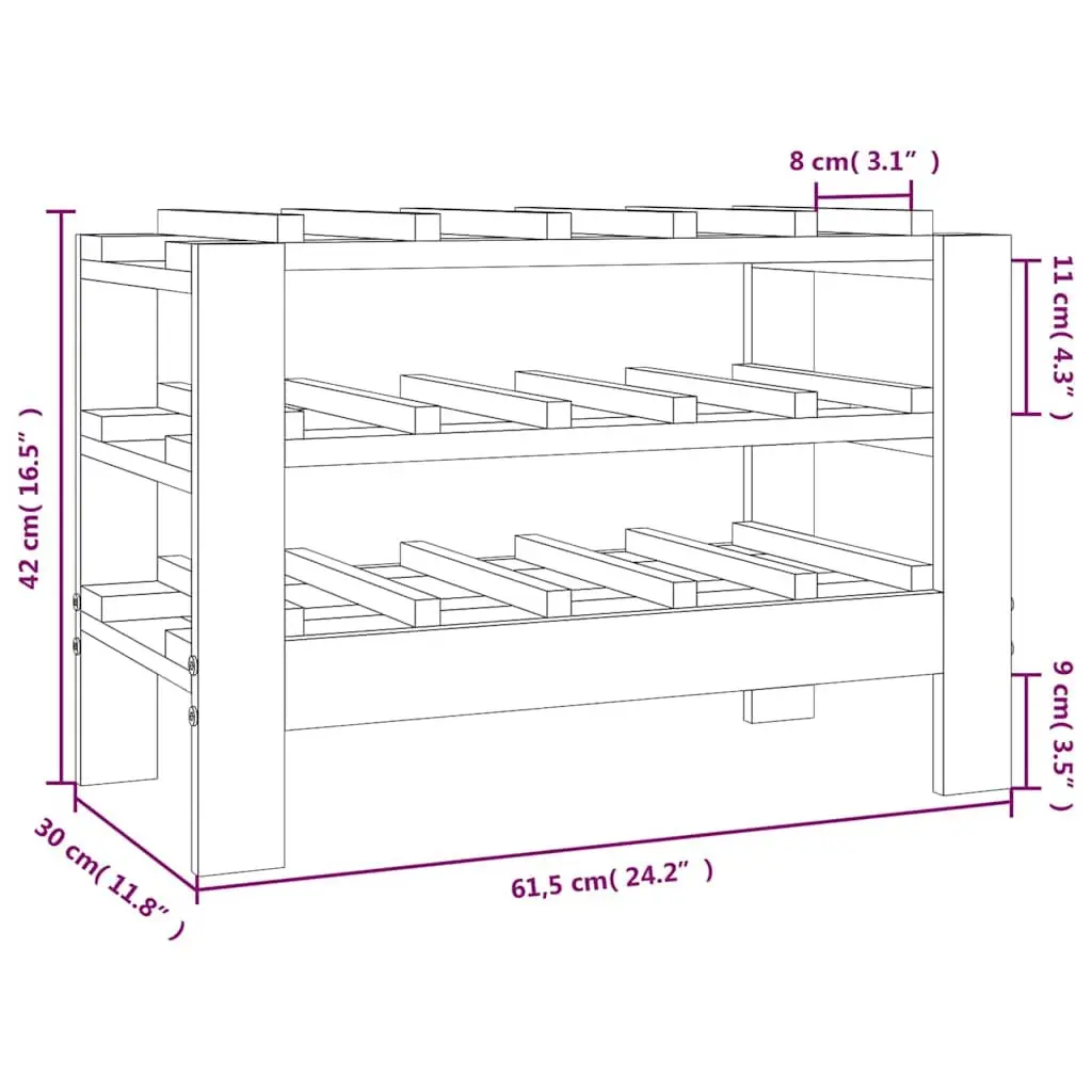 Solid Pine Wine Rack 61.5x30x42 cm Brown