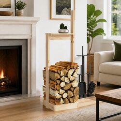 Durable Wooden Log Holder for Firewood Storage 33.5x30x110 cm