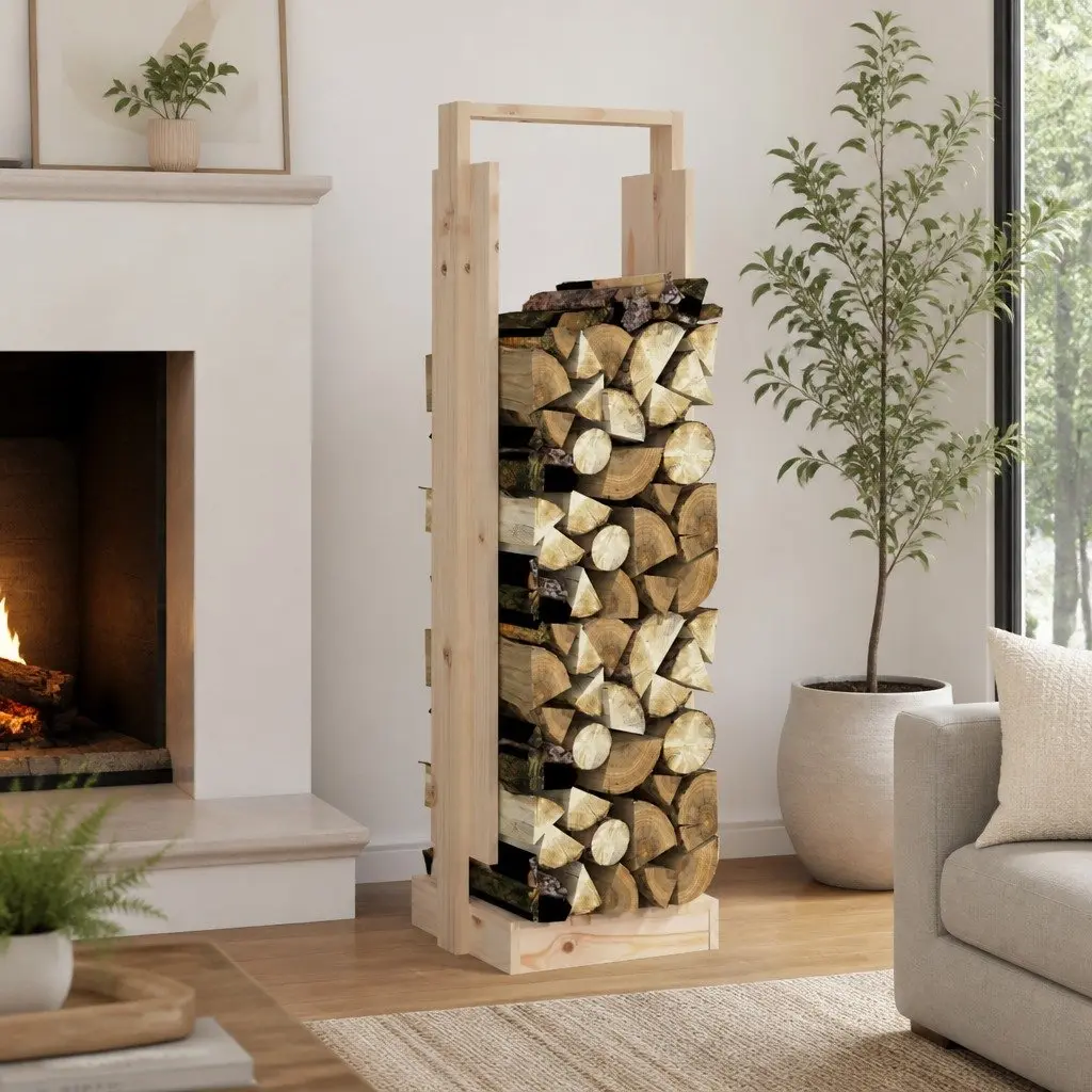 Pine Wood Log Holder for Indoor Firewood Storage