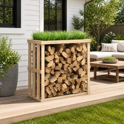 Sturdy Outdoor Log Holder with Planter for Firewood Storage