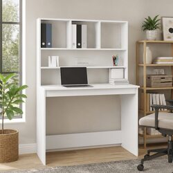 Durable White Desk with Integrated Storage Shelves 102x45x148cm
