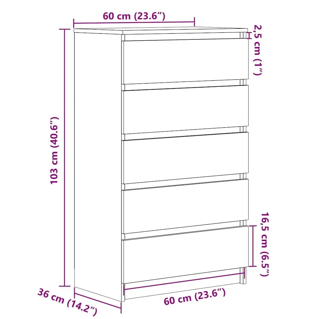 White Drawer Cabinet with 5 Durable Drawers