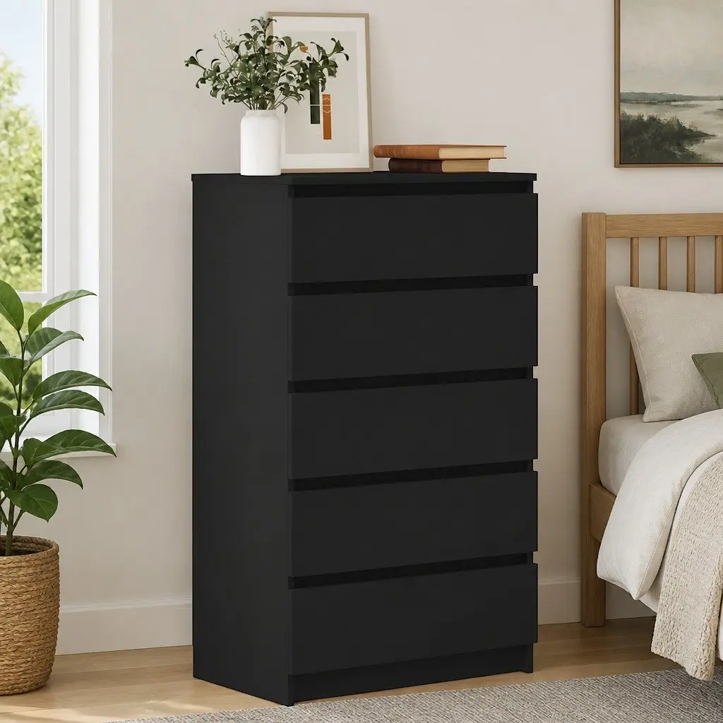 Black Drawer Cabinet with 5 Spacious Drawers