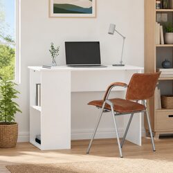 White Office Desk 100x55x75cm Computer Workstation with Storage Shelves