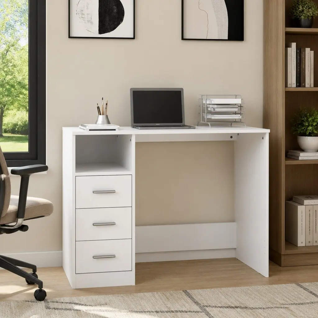White Office Desk with 3 Drawers 102x50x76cm