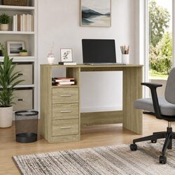 Brown Engineered Wood Office Desk with 3 Drawers
