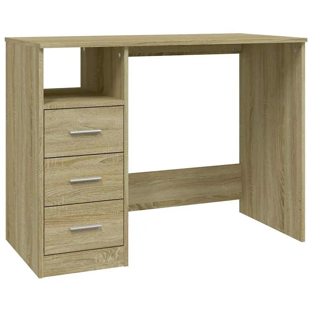Brown Engineered Wood Office Desk with 3 Drawers