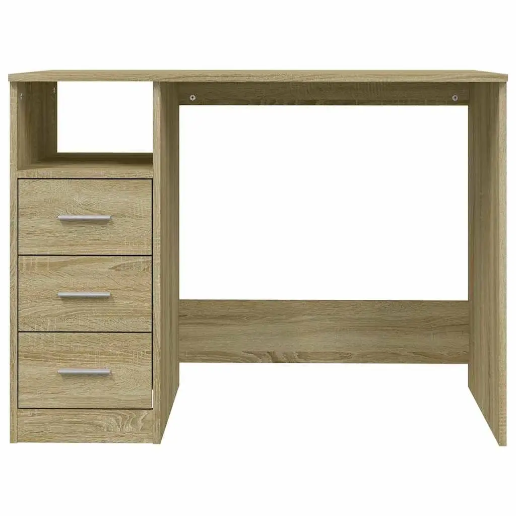 Brown Engineered Wood Office Desk with 3 Drawers