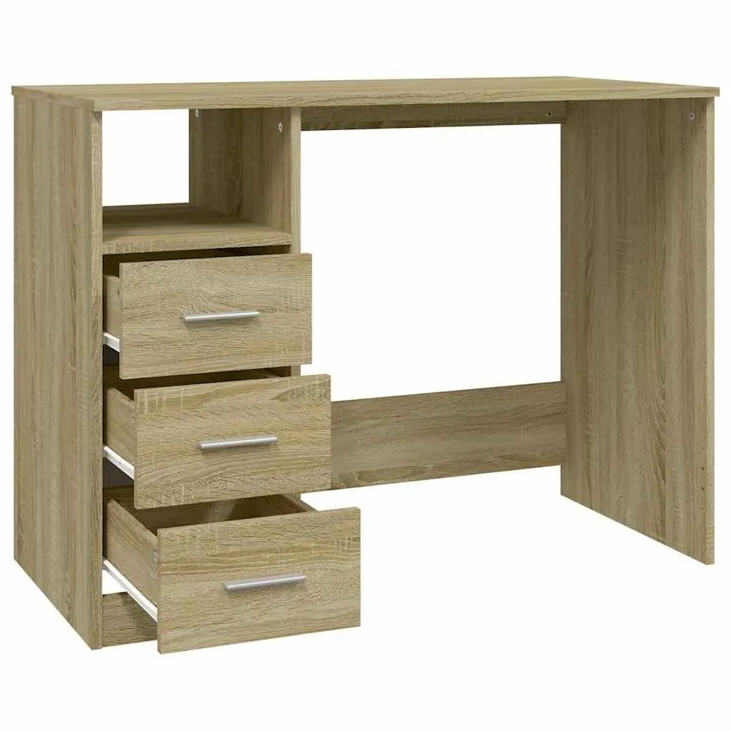 Brown Engineered Wood Office Desk with 3 Drawers