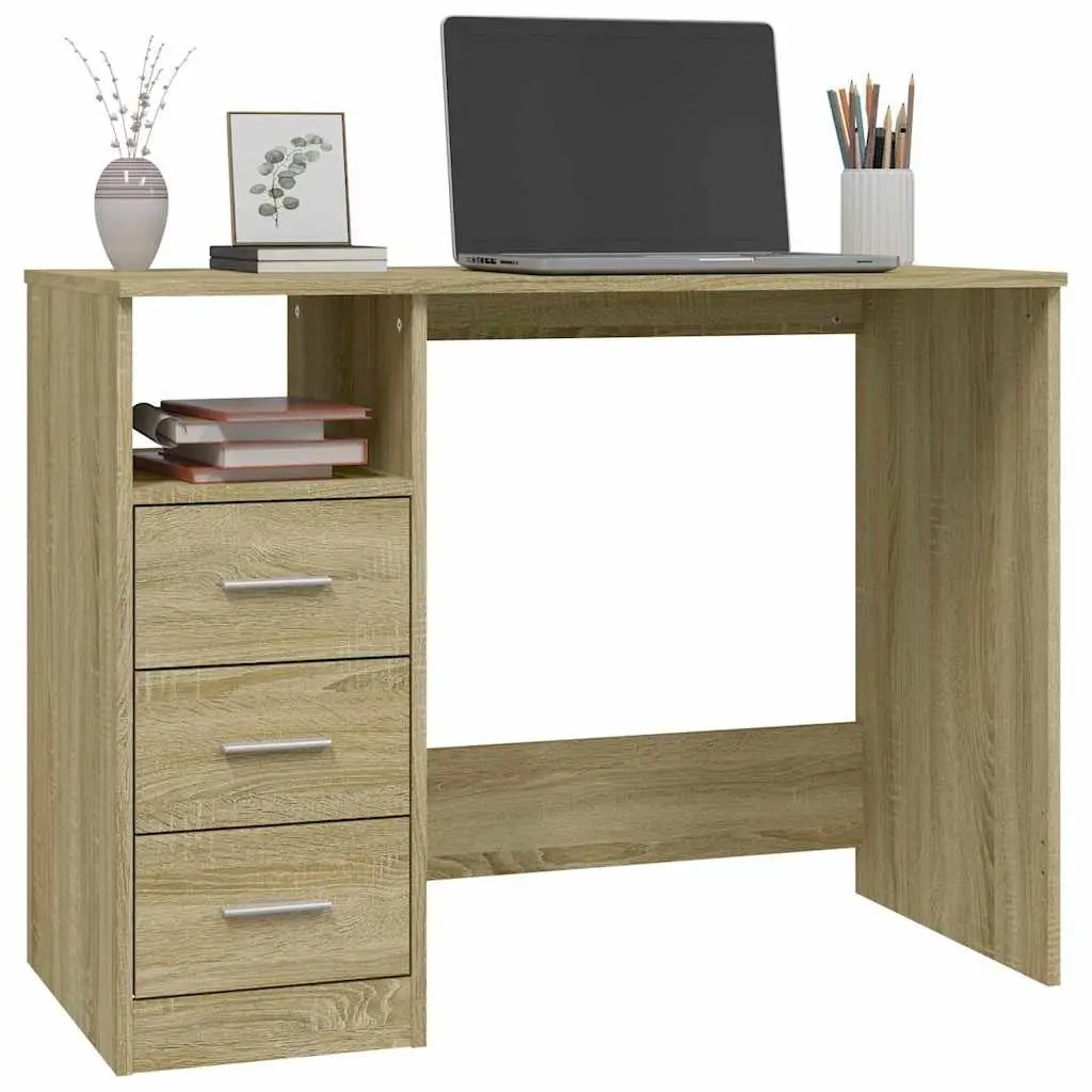 Brown Engineered Wood Office Desk with 3 Drawers