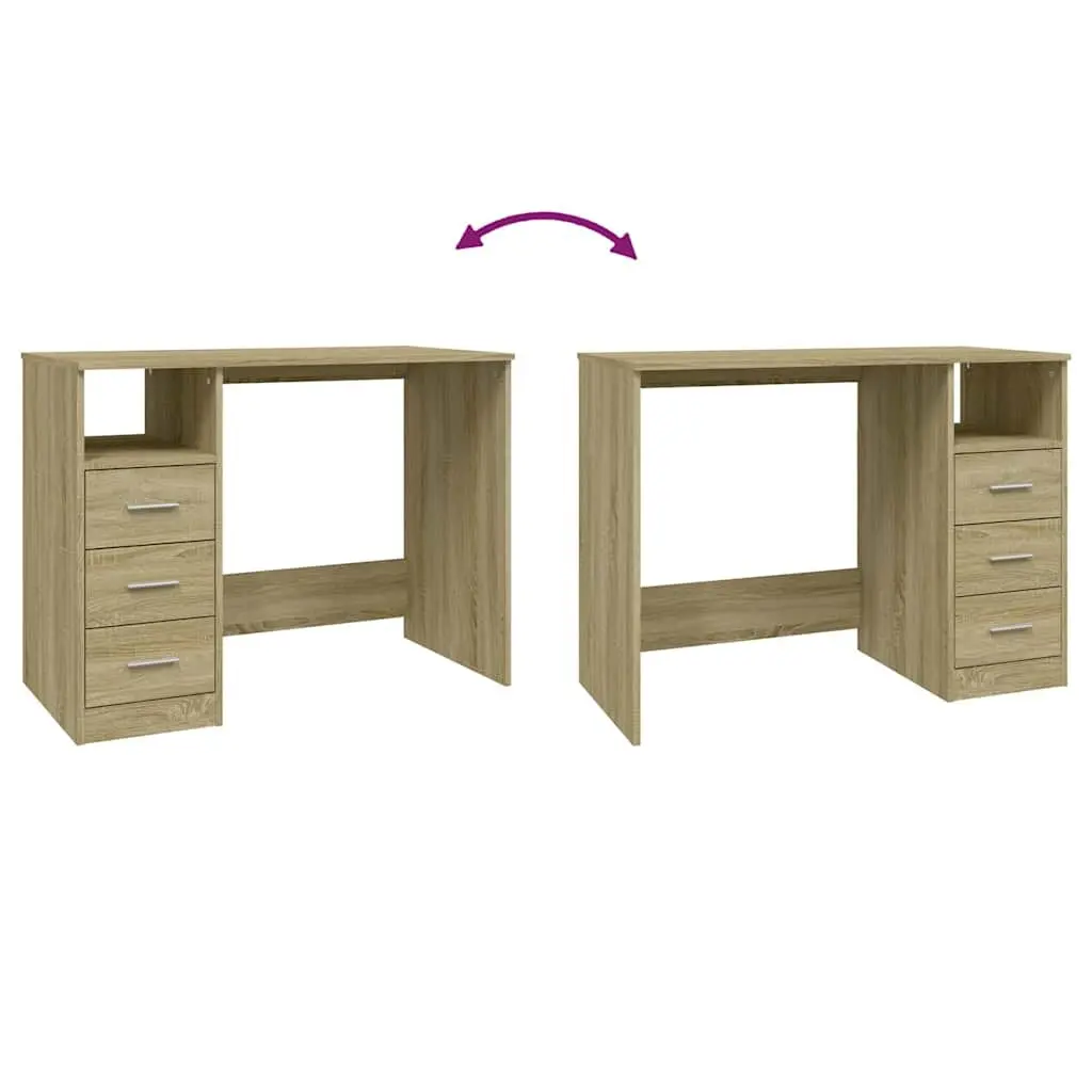 Brown Engineered Wood Office Desk with 3 Drawers