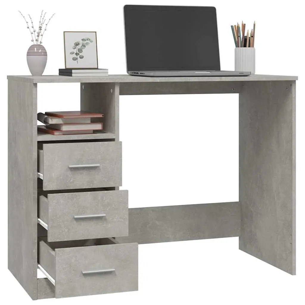 Desk with Drawers Engineered Wood Grey Office Computer Study Workstation