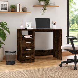 Stylish Brown Office Desk with 3 Drawers and Open Compartment