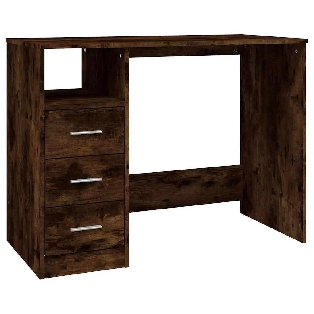 Brown Office Desk with 3 Drawers and Open Compartment