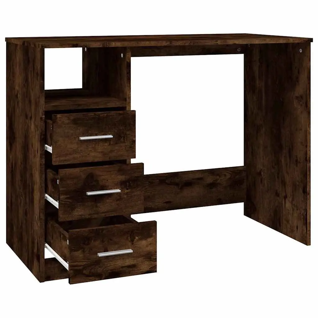 Brown Office Desk with 3 Drawers and Open Compartment